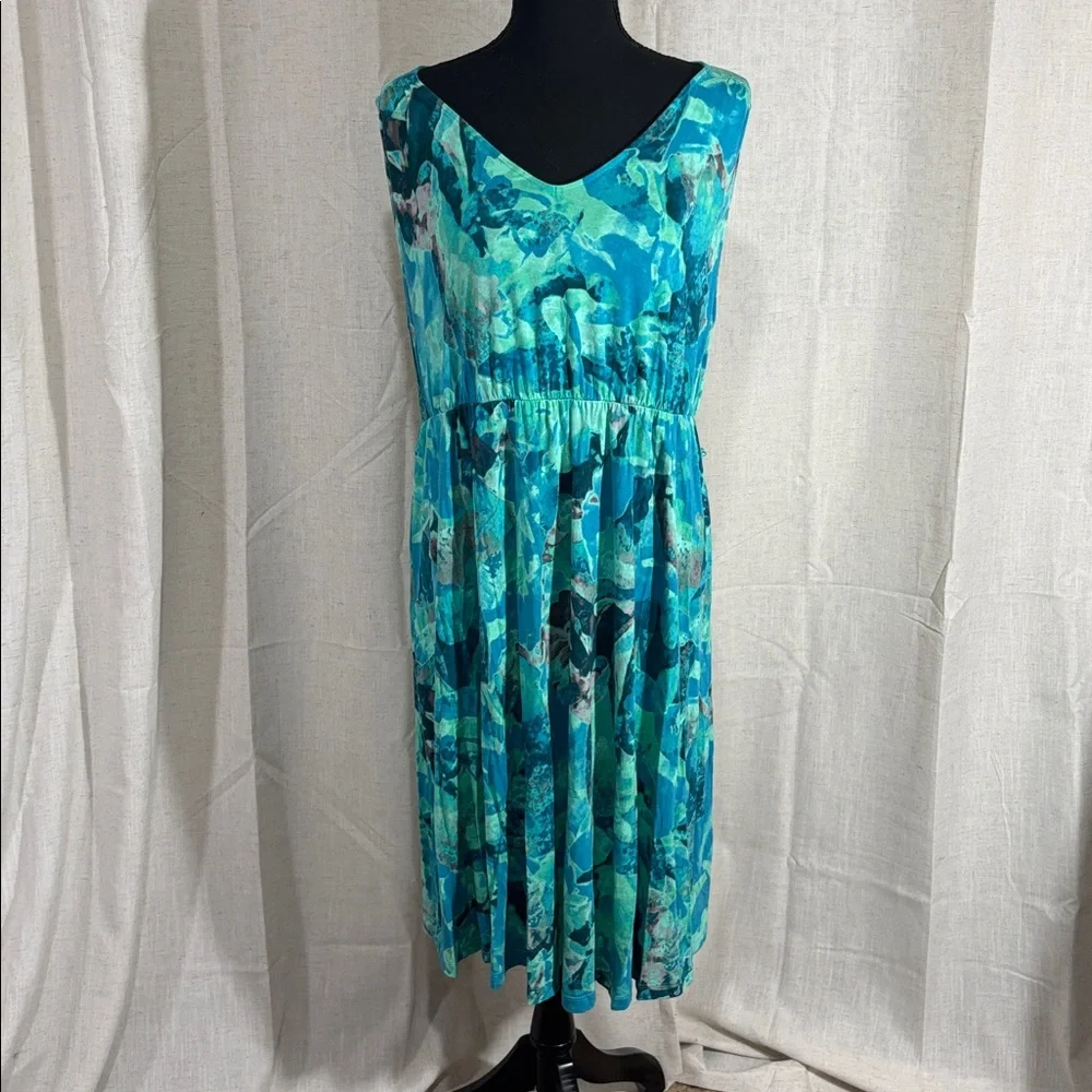 Liz Lange Teal Aqua Abstract Print V-Neck Maternity/Midi Dress - Picture 2 of 7